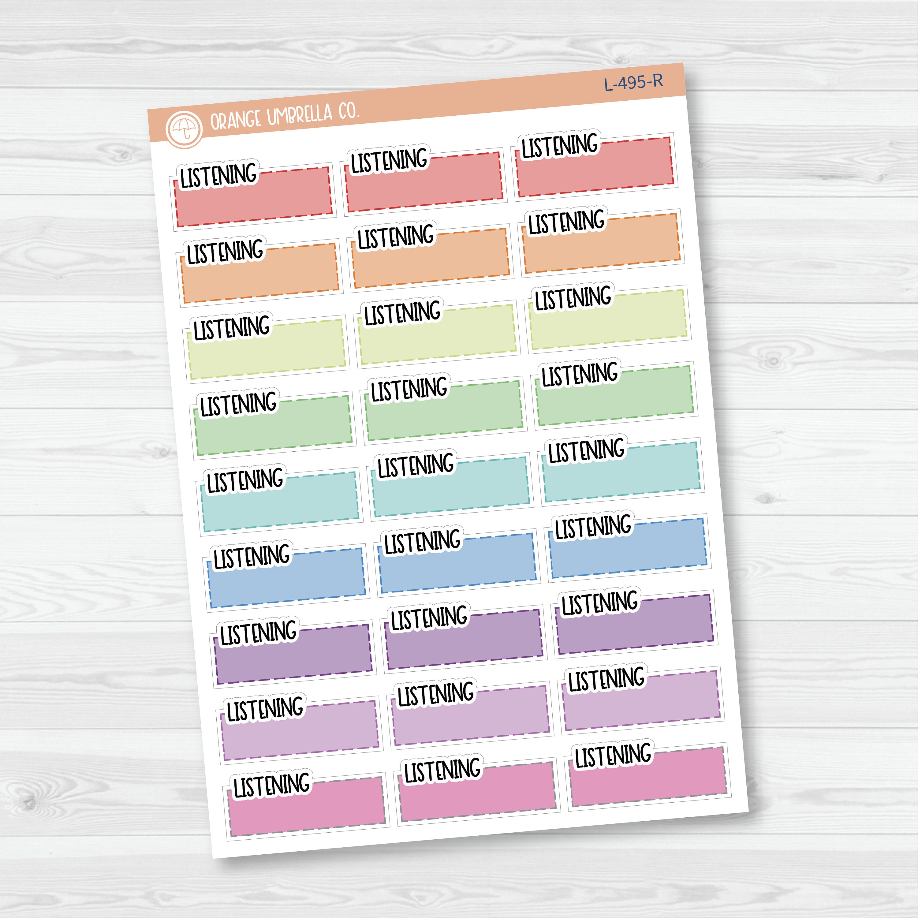 Listening Stitched Quarter Box Planner Stickers | Solid Color Labels | L-495