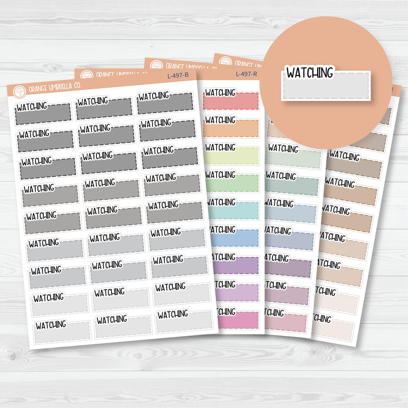 Watching Stitched Quarter Box Planner Stickers | Solid Color Labels | L-497