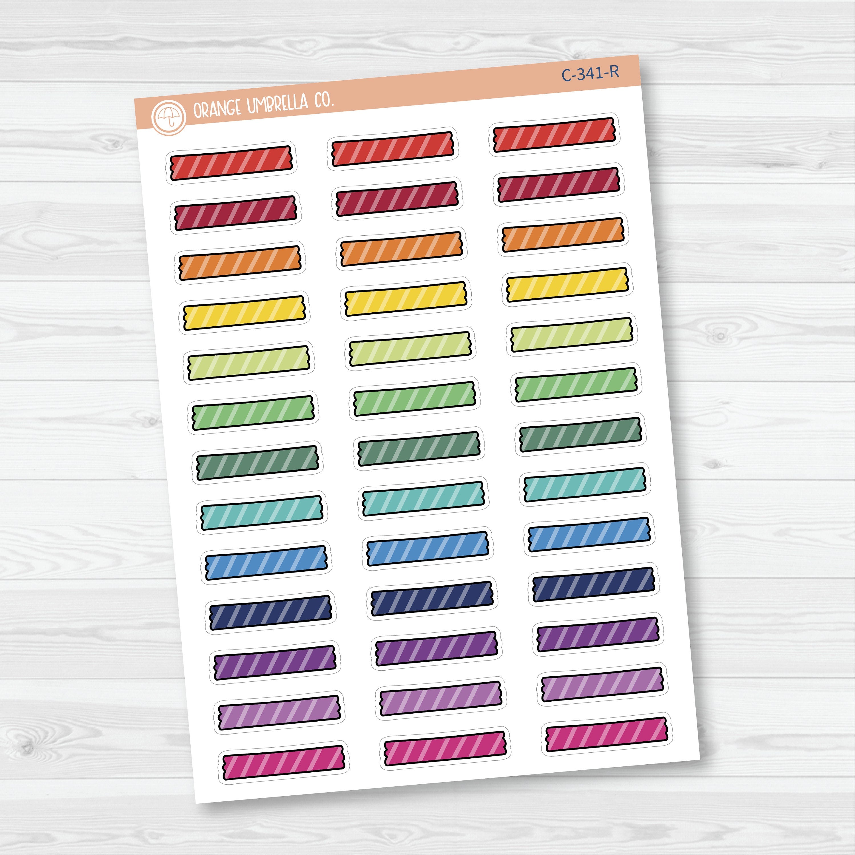 Washi Tape Torn Strips | Striped Deco Planner Stickers| C-341