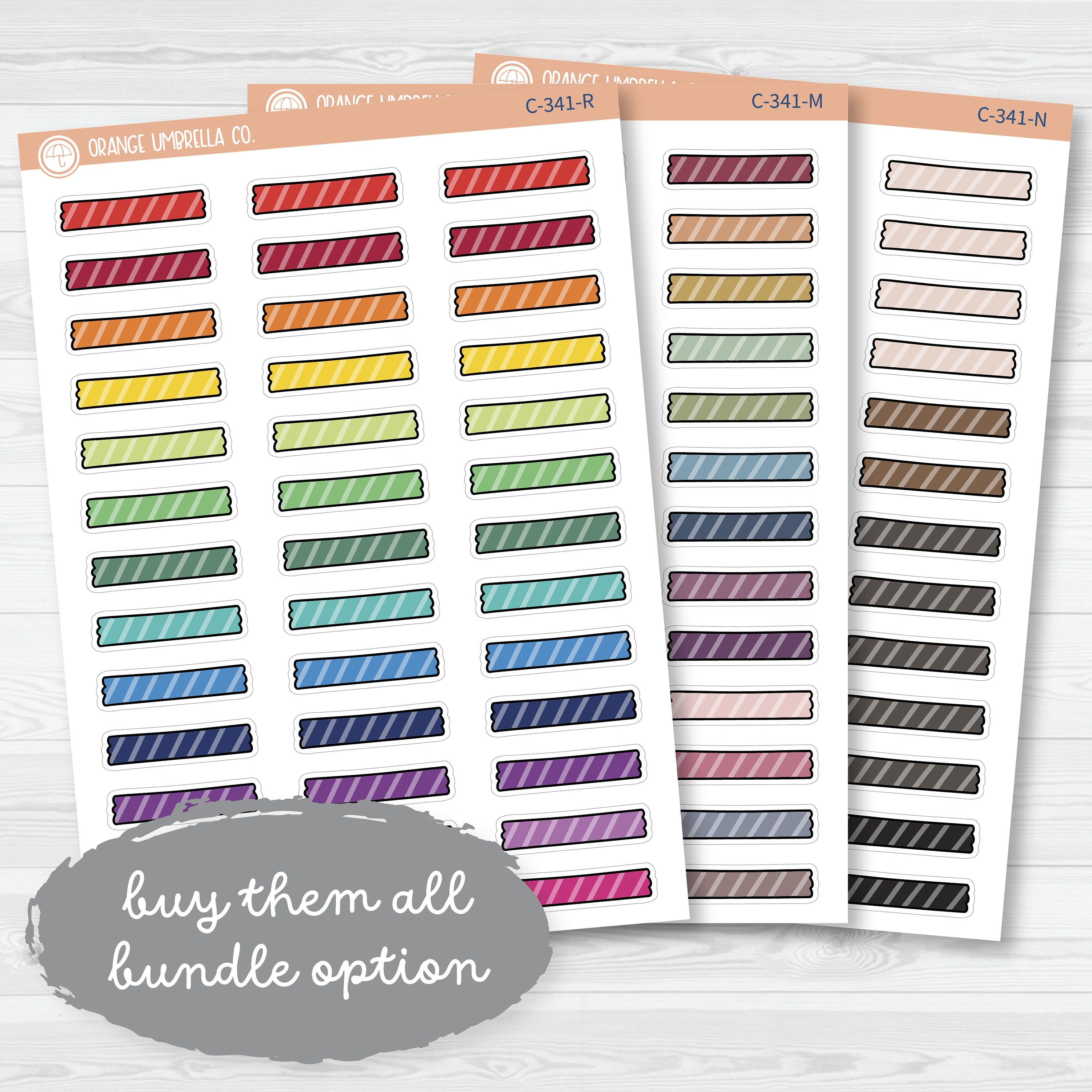 Washi Tape Torn Strips | Striped Deco Planner Stickers| C-341