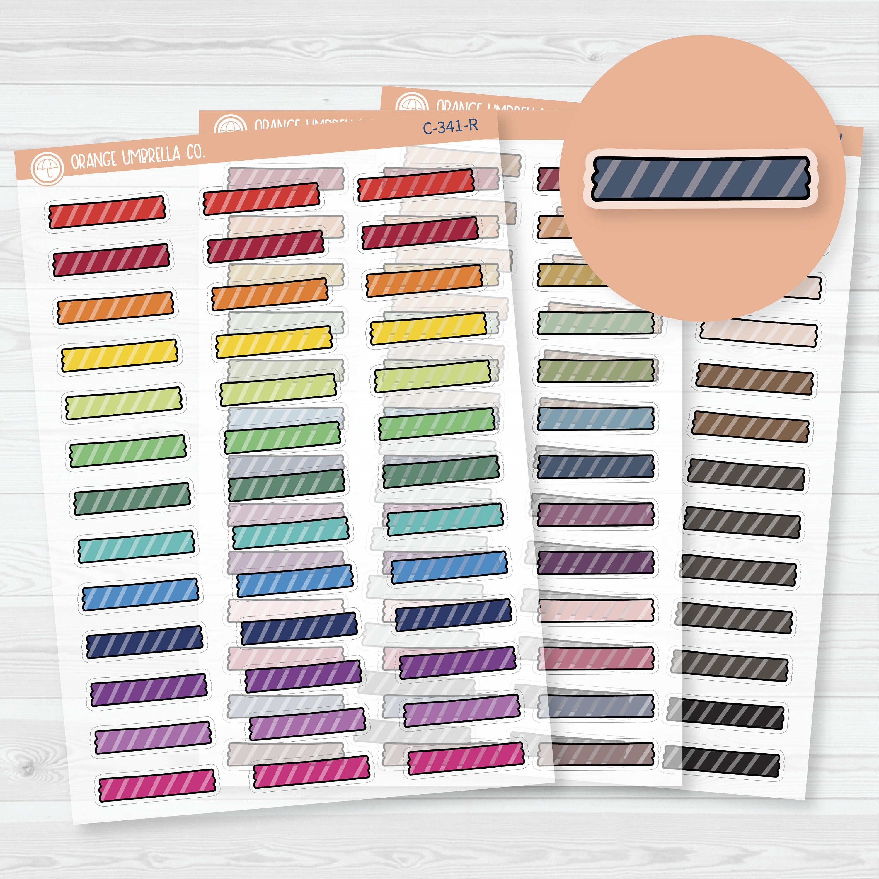 Washi Tape Torn Strips | Clear Matte Striped Deco Planner Stickers | C-341-CM
