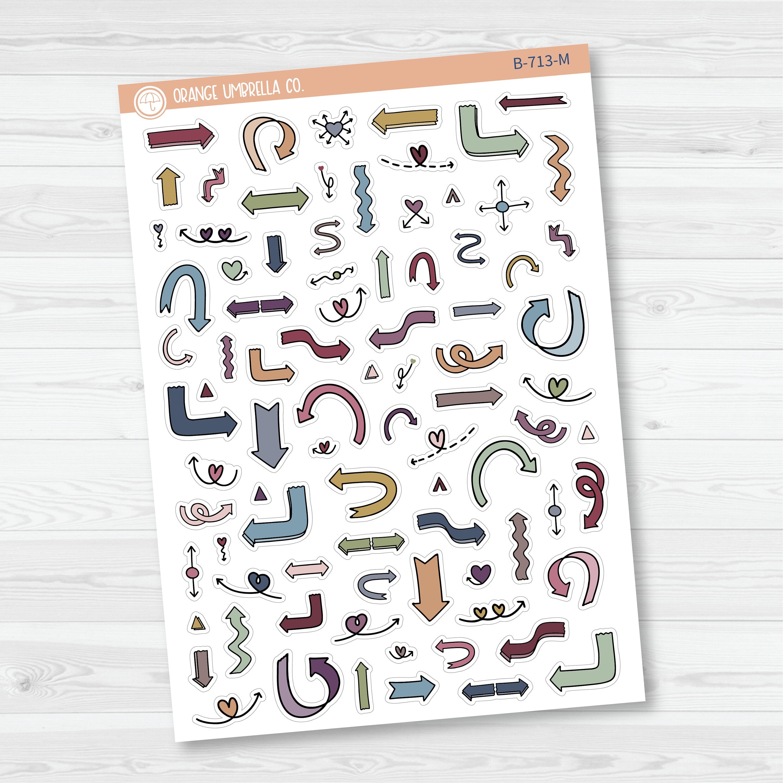 3/12-Hand Doodled Block Arrows Planner Stickers | Mixed Sheet | B-713