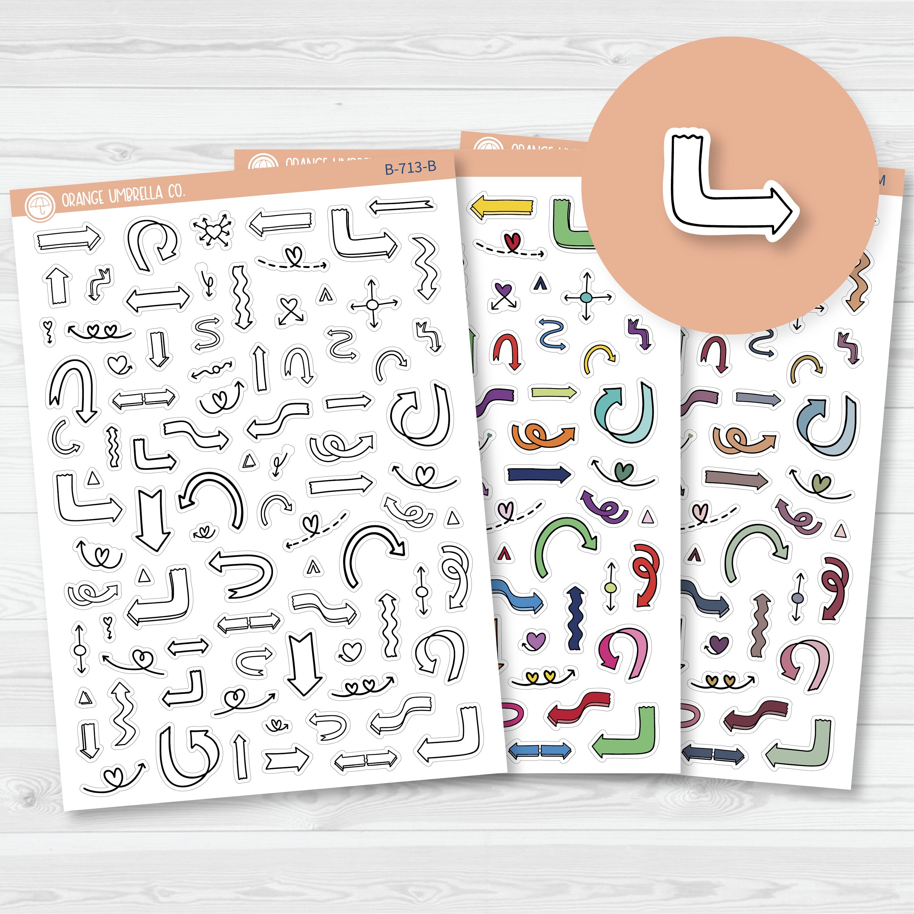 3/12-Hand Doodled Block Arrows Planner Stickers | Mixed Sheet | B-713