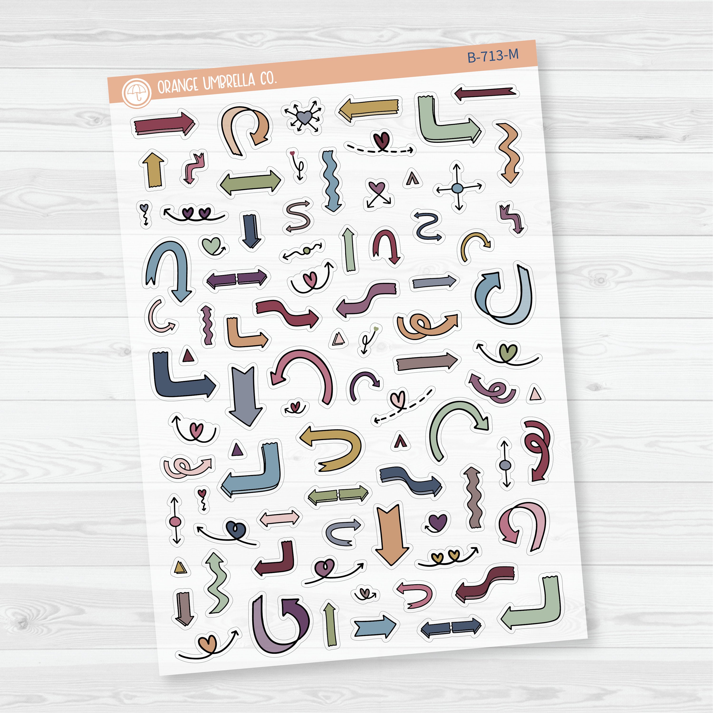 3/12-Hand Doodled Block Arrows Planner Stickers | Mixed Sheet | Clear Matte | B-713-CM