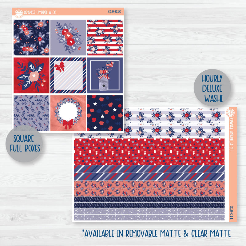 Memorial Day Floral Kit | Weekly Planner Kit Stickers | Patriot | 319-001