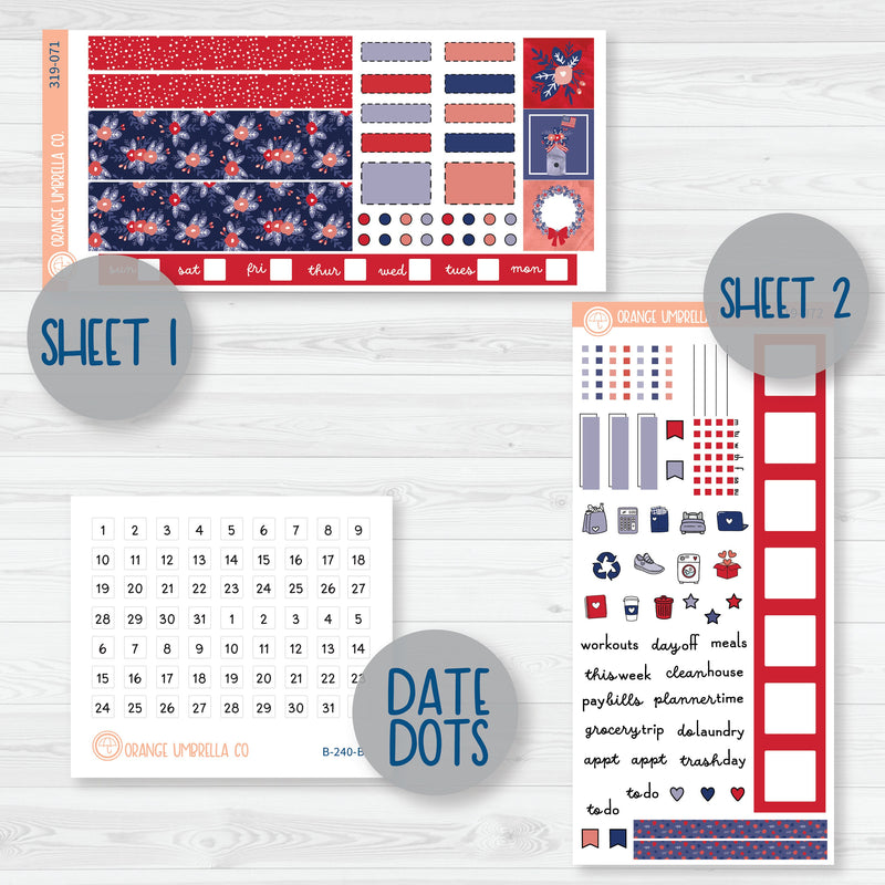 Memorial Day Kit | Floral Hobonichi Weeks Planner Kit Stickers | Patriot | 319-071