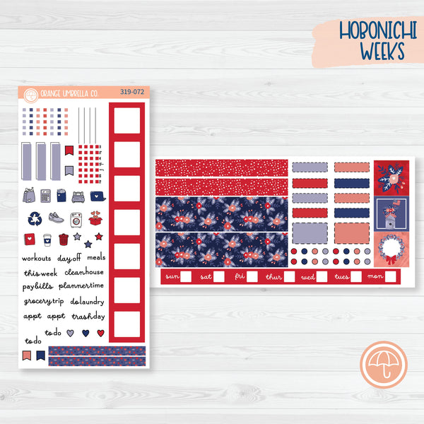 Memorial Day Kit | Floral Hobonichi Weeks Planner Kit Stickers | Patriot | 319-071