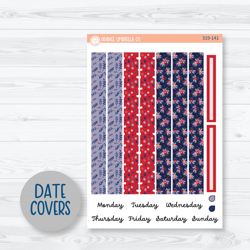 Floral Memorial Day Kit | A5 Plum Daily Planner Kit Stickers | Patriot | 319-141