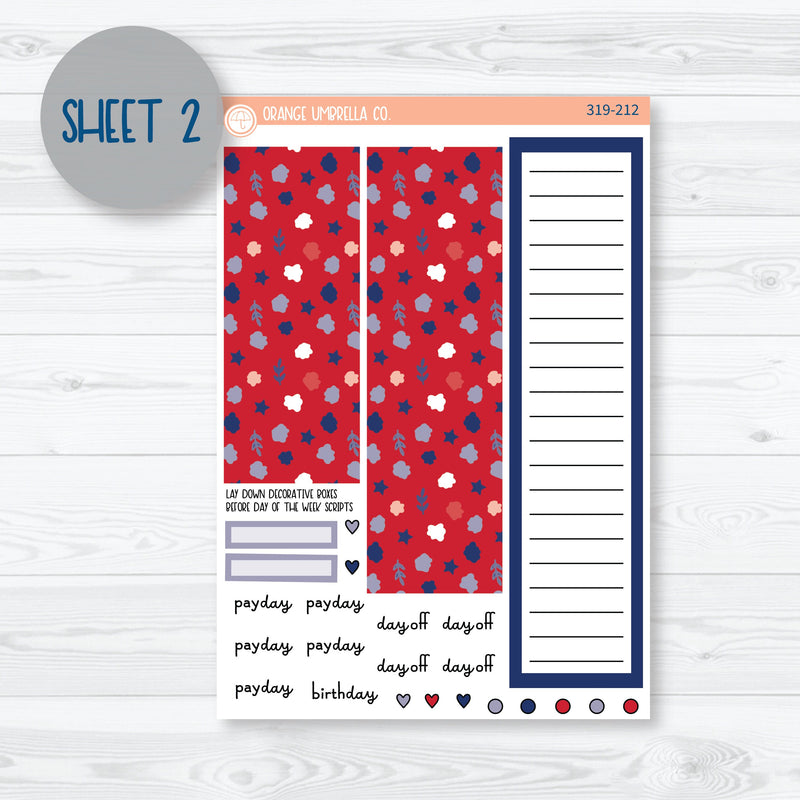 Floral Memorial Day A5 Plum Monthly Planner Kit Stickers | Patriot | 319-211