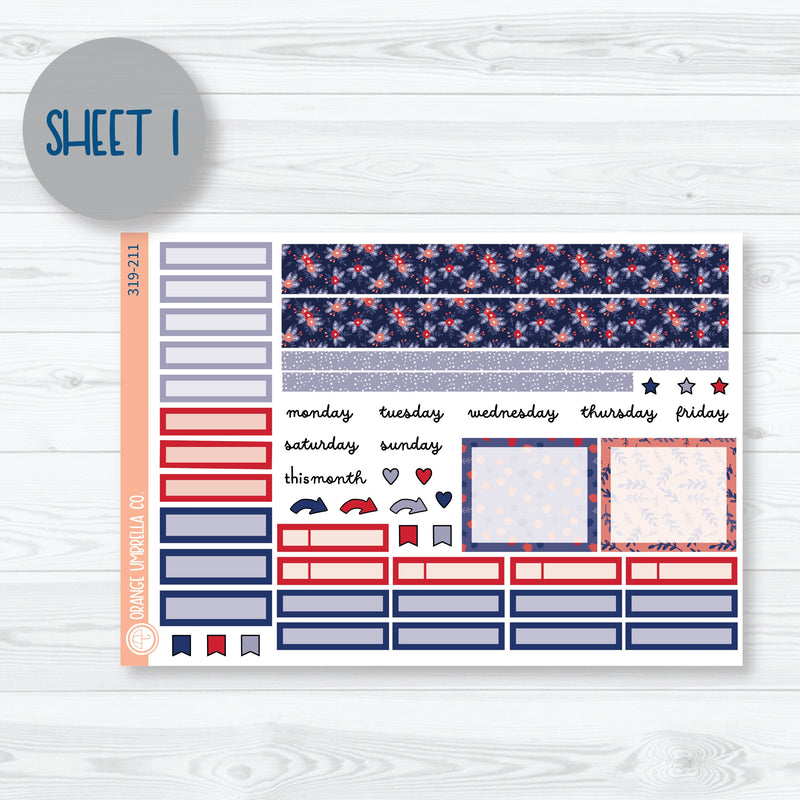 Floral Memorial Day A5 Plum Monthly Planner Kit Stickers | Patriot | 319-211