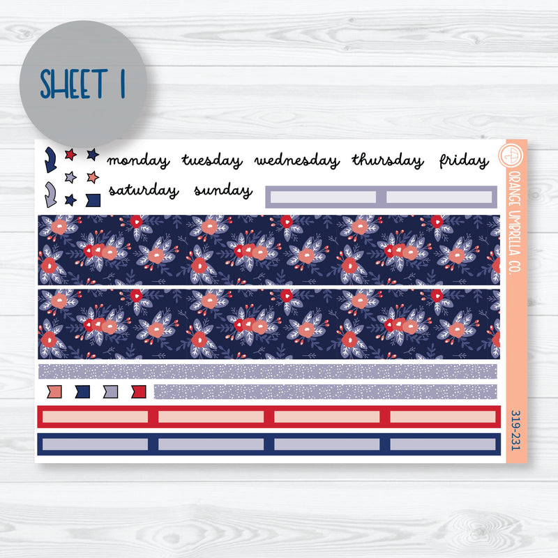 May Floral Monthly | 8.5x11 Plum Monthly Planner Kit Stickers | Patriot | 319-231