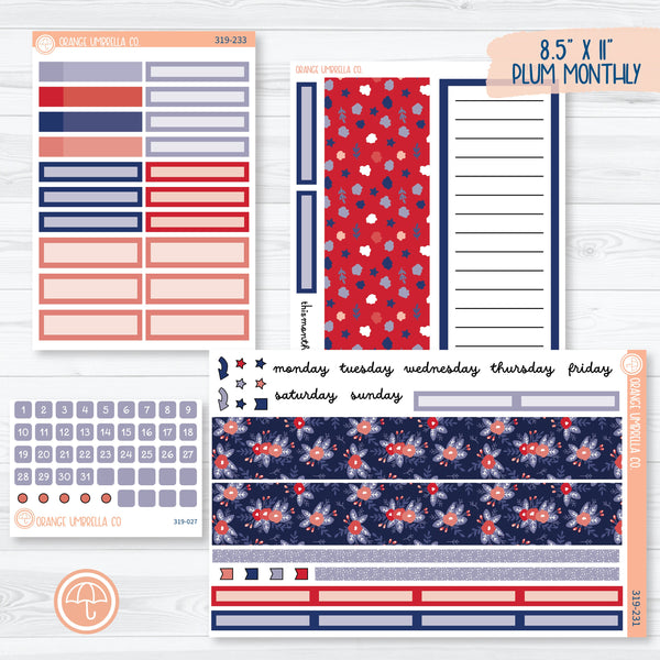 May Floral Monthly | 8.5x11 Plum Monthly Planner Kit Stickers | Patriot | 319-231