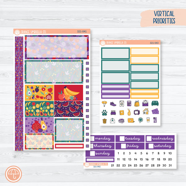 Summer Fruit Kit | Plum Vertical Priorities 7x9 Planner Kit Stickers | Jam Packed | 321-041