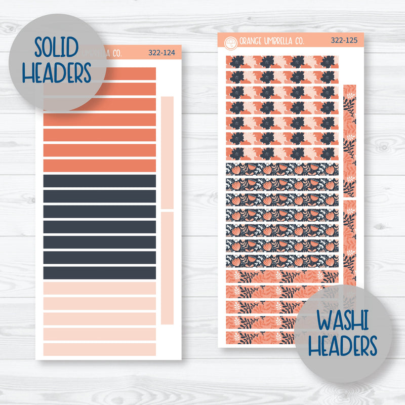 Orange Navy Floral Kit | A5 Daily Duo Planner Kit Stickers | Melanie's Bliss 322-121
