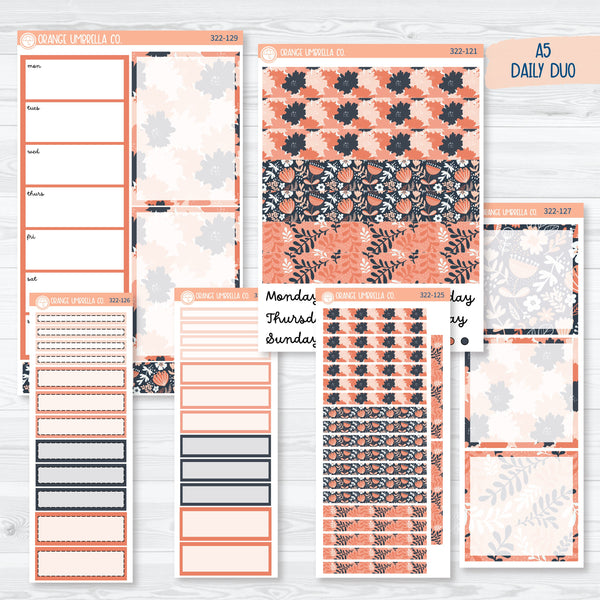 Orange Navy Floral Kit | A5 Daily Duo Planner Kit Stickers | Melanie's Bliss 322-121