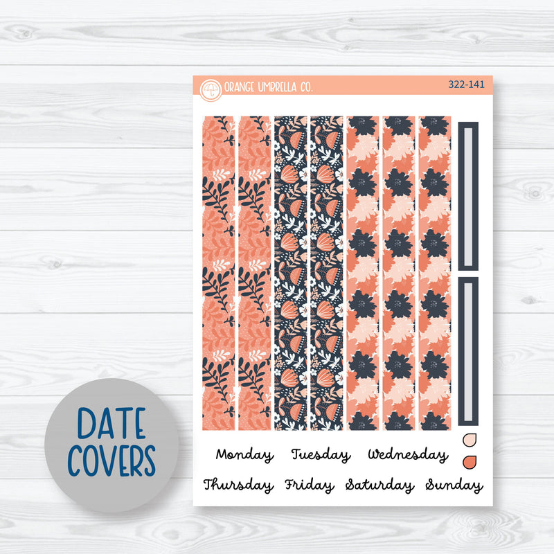 Floral Planner Kit in Coral & Navy | A5 Plum Daily Planner Kit Stickers | Melanie's Bliss | 322-141