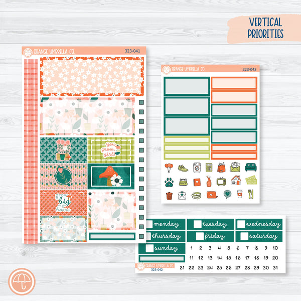 Garden Floral Summer Kit | Plum Vertical Priorities 7x9 Planner Kit Stickers | Sprout | 323-041