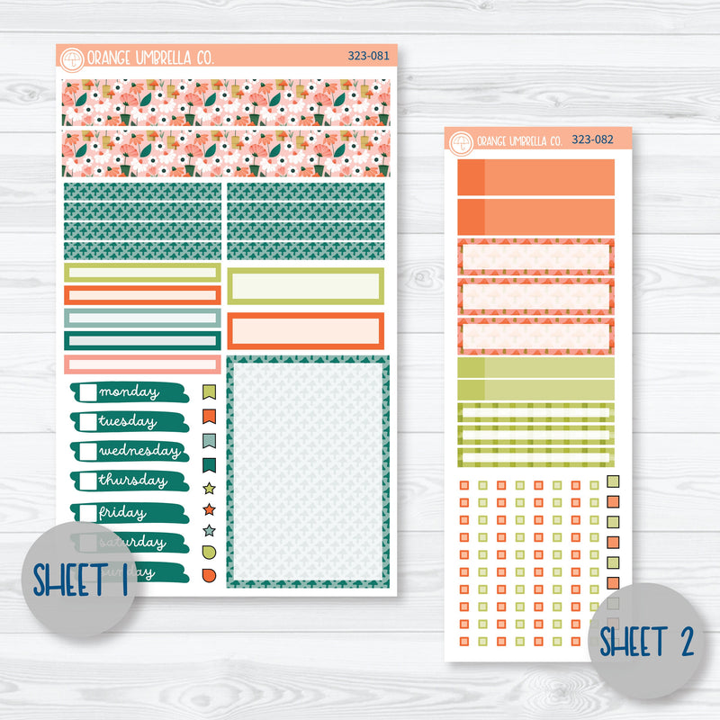 Floral Planner Stickers | Compact Vertical Planner Kit Stickers for Erin Condren | 323-081