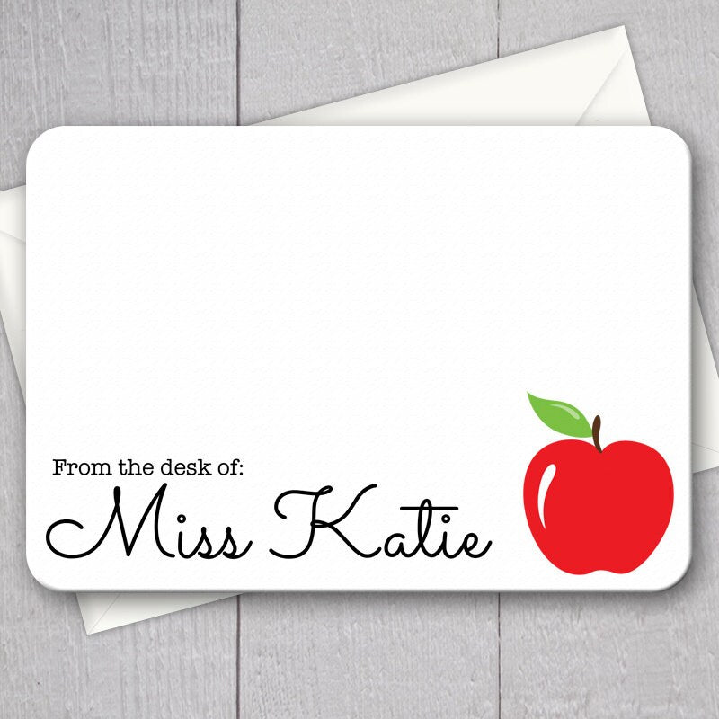 Teacher Note Cards - 12pk | Personalized Flat Note Cards | Teacher Gifts under 15 | Printed with Envelopes  | NC-005