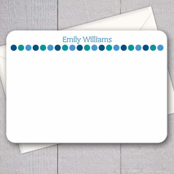 Blue Polka Dot Note Cards - 12pk | Custom Flat Note Cards | Printed with Envelopes  | NC-017