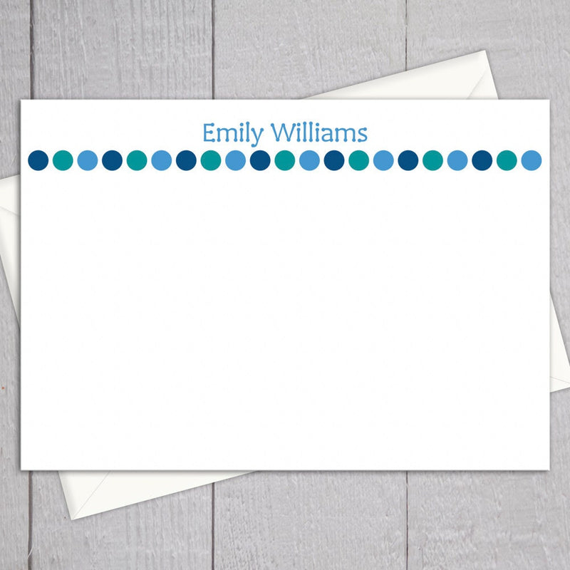 Blue Polka Dot Note Cards - 12pk | Custom Flat Note Cards | Printed with Envelopes  | NC-017