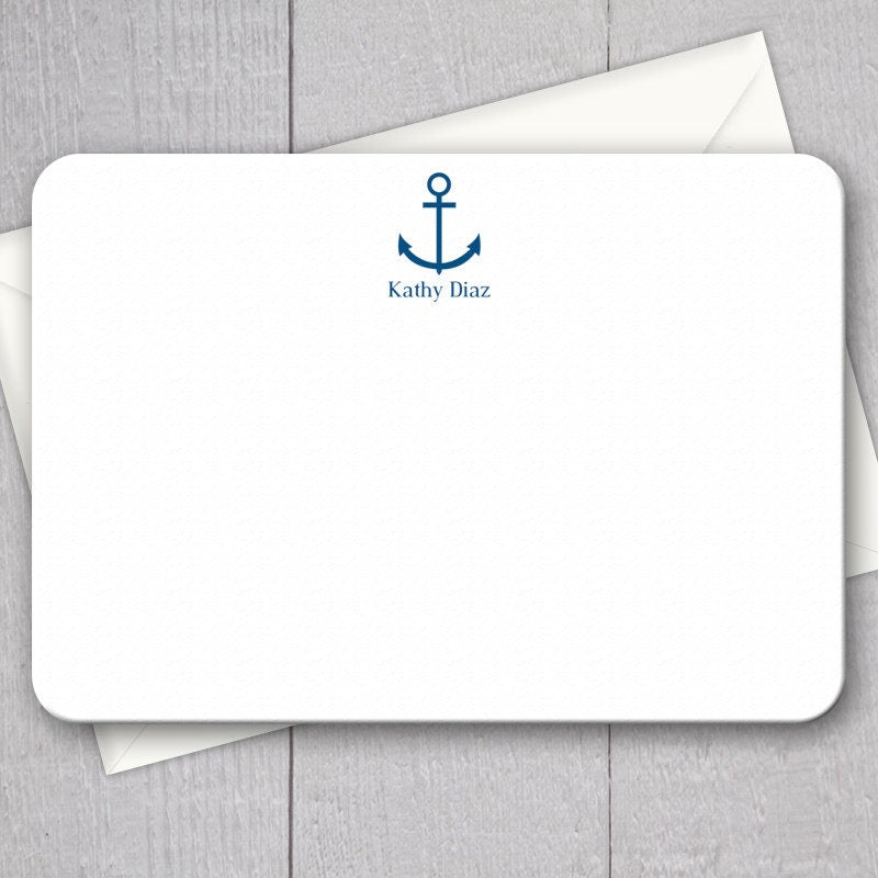 Anchor and Name Note Cards - 12pk | Custom Flat Note Cards | Printed with Envelopes  | NC-008