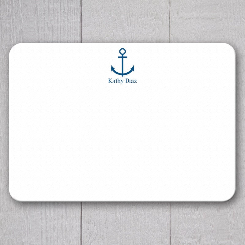 Anchor and Name Note Cards - 24pk | Personalized Flat Note Cards | Printed without Envelopes  | NC-008